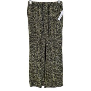 Coldwater Creek Rainforest Wide Leg Pants XS Black Yellow Print NWT